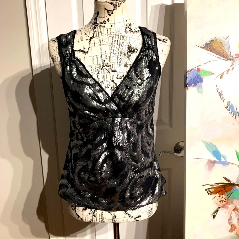 🤍Silk Vintage y2k Metallic Blouse shiny print club fit Whimsygoth tank cami